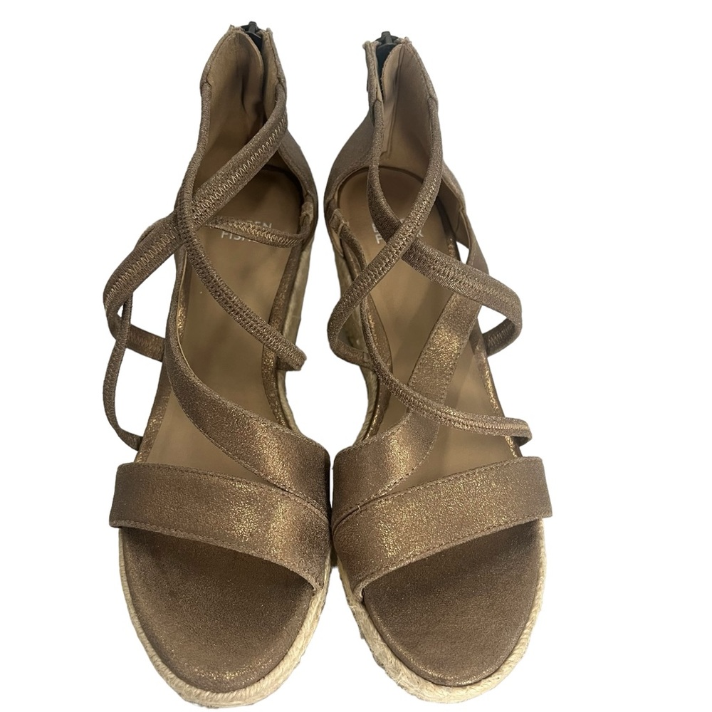 Eileen Fisher Wanda Metallic Leather Wedge Espadrilles Sandals Women Size 8.5